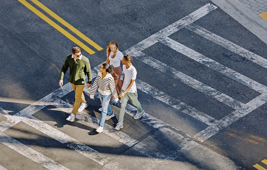 friends crossing the street